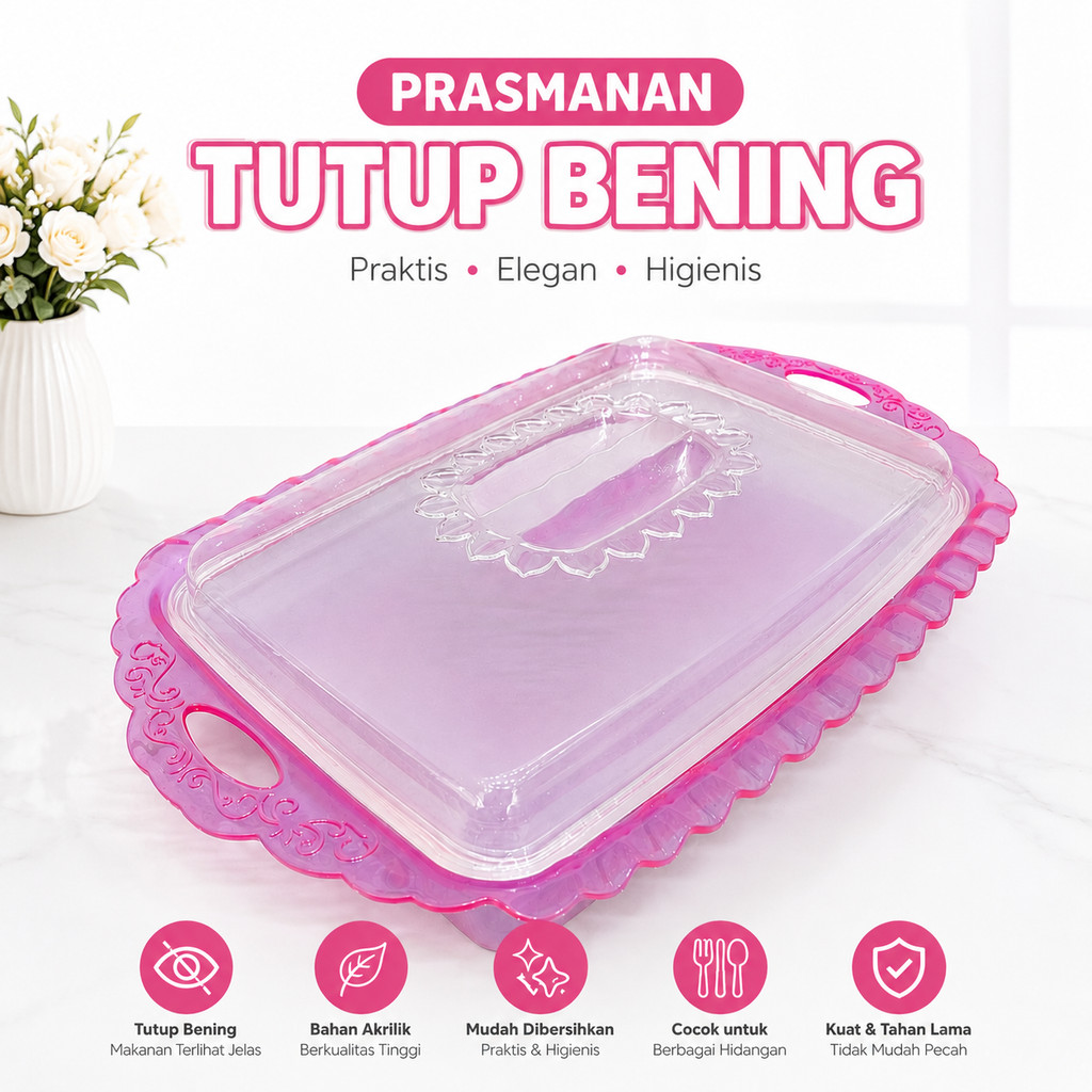 3 PCS Set Prasmanan Tutup Bening Transparamn Plastik Warna Crystal Buffet Tebal Tahan Panas