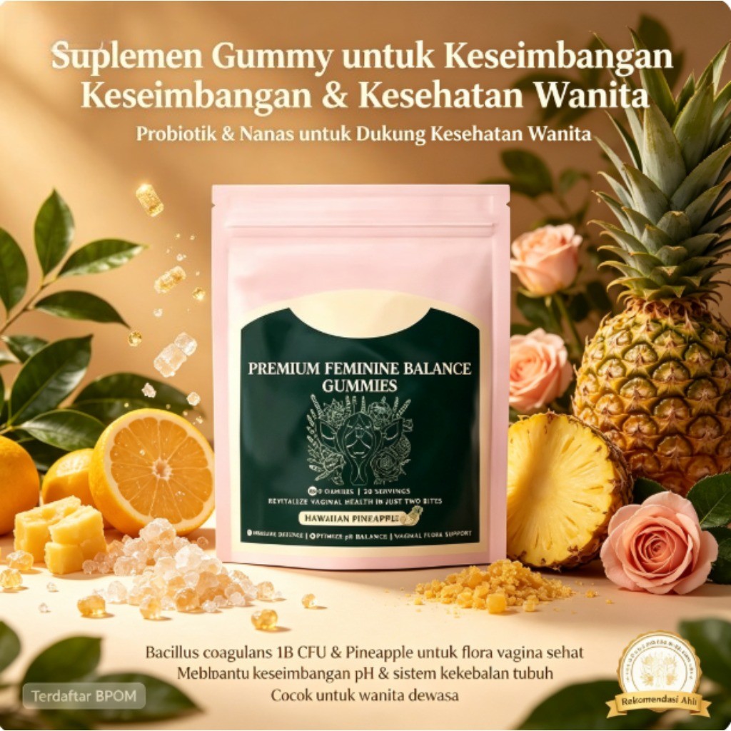 Suplemen Gummy Keseimbangan Wanita Probiotik Bacillus Coagulans & Nanas Dukung Kesehatan Vagina 60 G