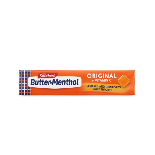 Soothers Butter Menthol Original Vitamin C permen pelega sakit tenggorokan batuk