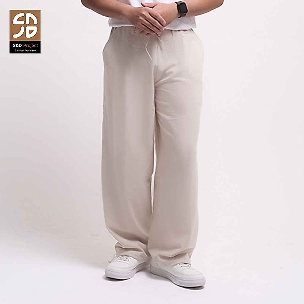 S&D PROJECT Celana Pria Ease Linen Loose Pants Pinggang Karet Drawstring  - Ivory