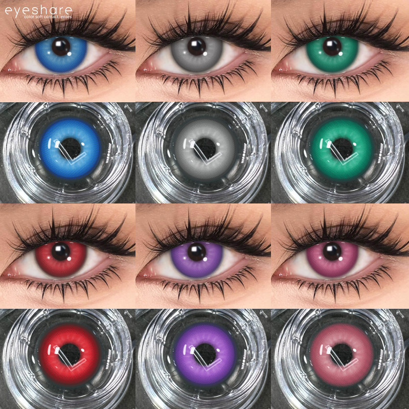Eyeshare 2 Buah Lensa Kontak Mata Seri NEBULA Biru Ungu Merah Penggunaan Tahunan 14.0mm Cosplay Pest