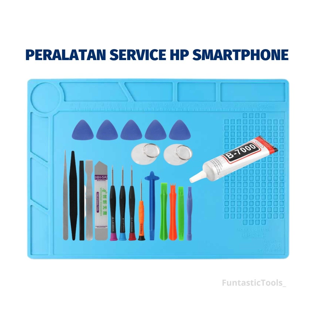 DMNO.STR Alat Service Hp Fullset Lengkap Matras Anti Panas Obeng Set Dan Lem Lcd