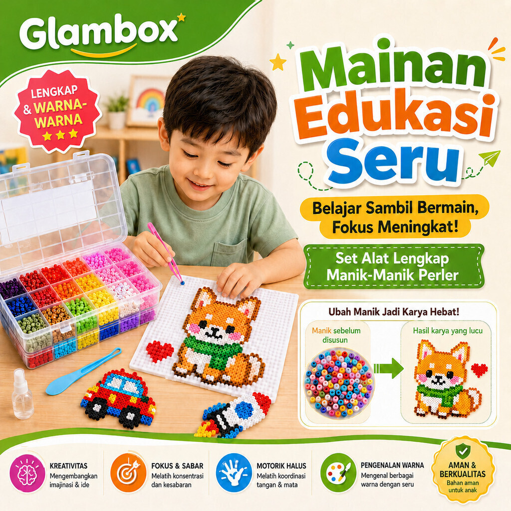 Manik-manik Perler/Set Lengkap Alat Manik-manik Perler/Termasuk Setrika Mini/Kit Alat Manik-Manik Pe