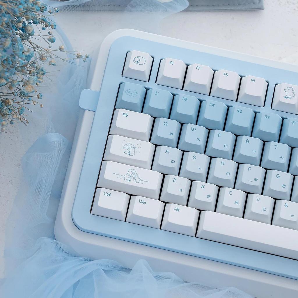 Polar Bear Keycaps Dye-Sublimation Cherry Profile PBT Keycaps Gradient Blue Hangul Korean Keycaps Fo
