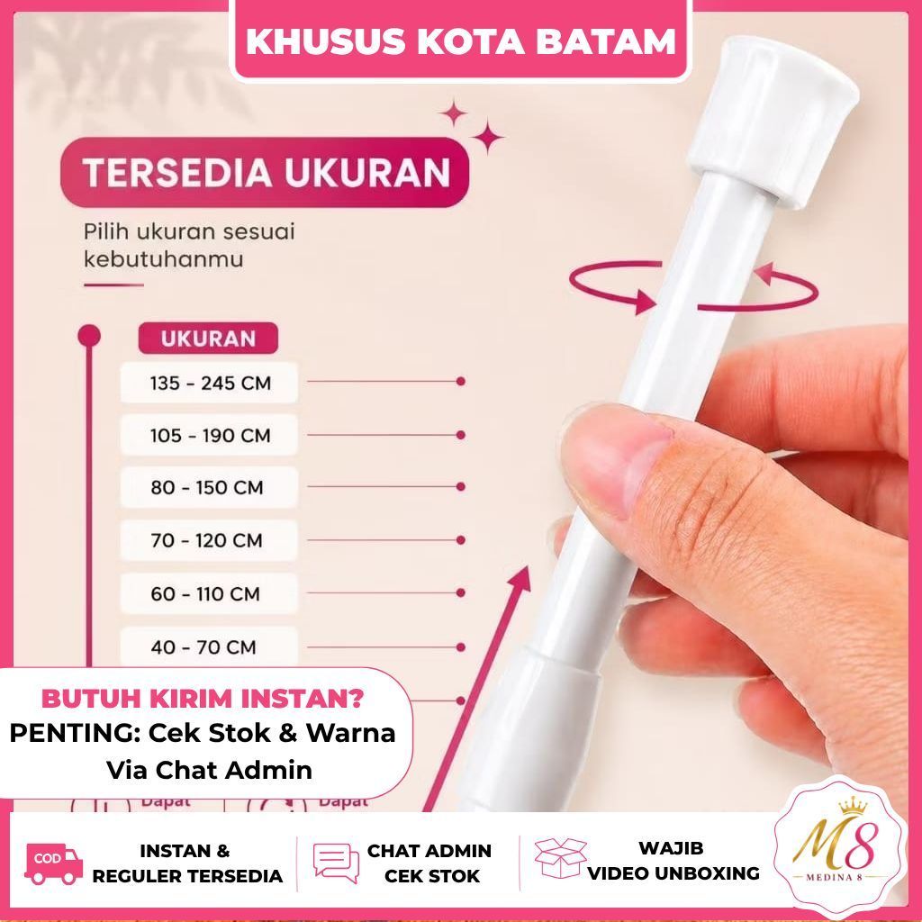 [BISA INSTAN] [BERBAGAI UKURAN] Tiang Gorden | Tiang Ajaib Tanpa Paku Dapur| Tiang Multifingsi Ready
