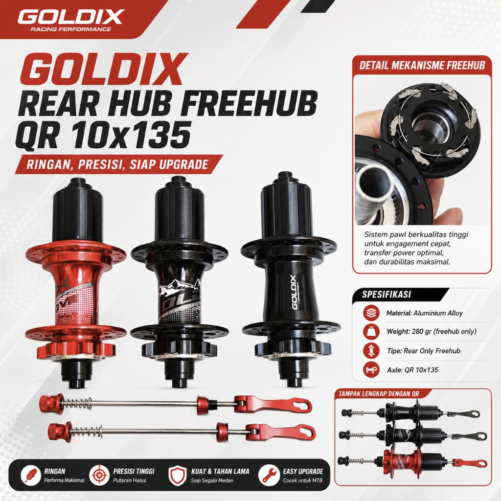Foto Goldix Pro V2 GM5 Freehub Only non Boost QR 10x135 32 hole 6 Pelatuk Six Bolt 4 Bearing Belakang Saja