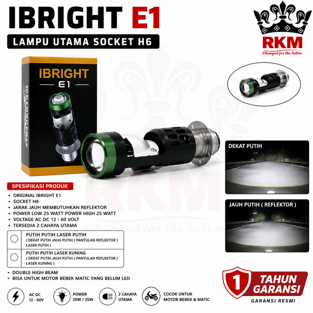 IBRIGHT E1 - Lampu utama Socket H6