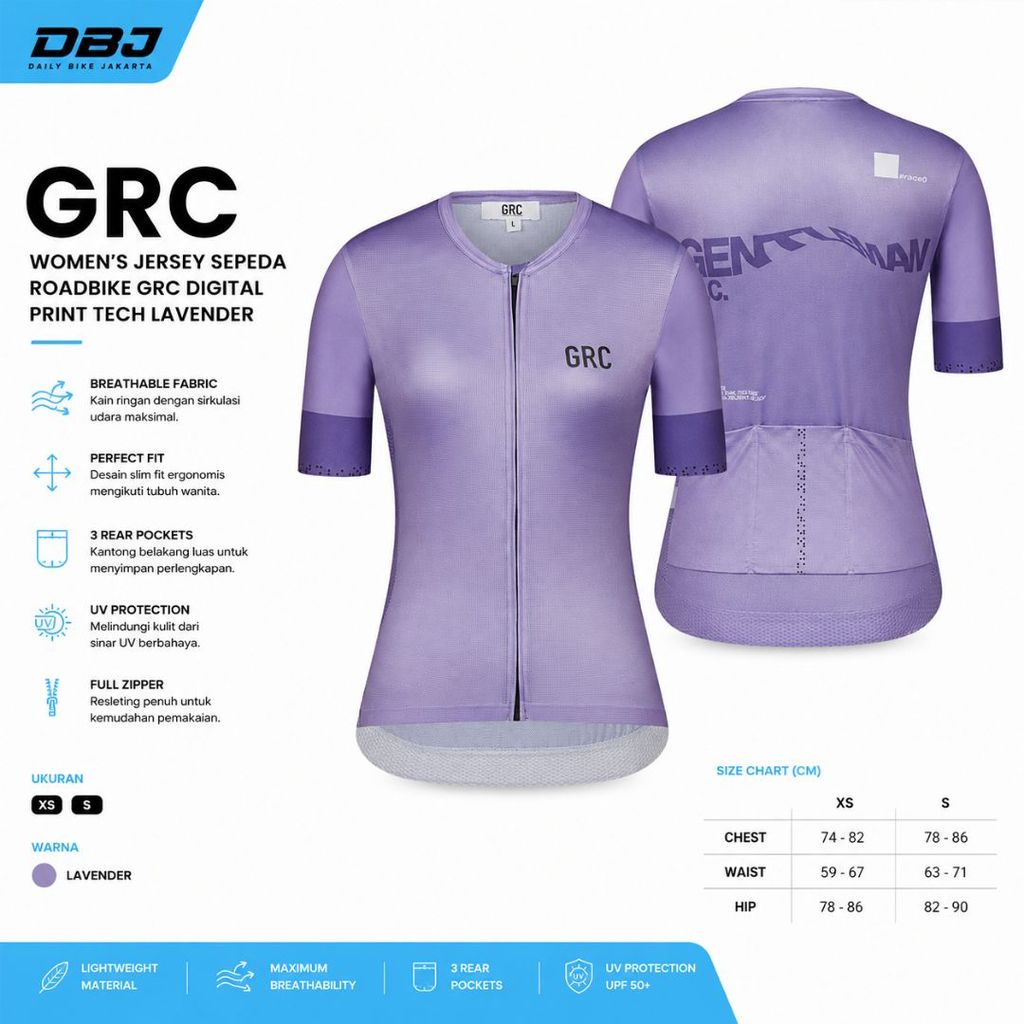 Jersey GRC Women's Jersey Digital Print Tech Lavender Jersey Sepeda Wanita