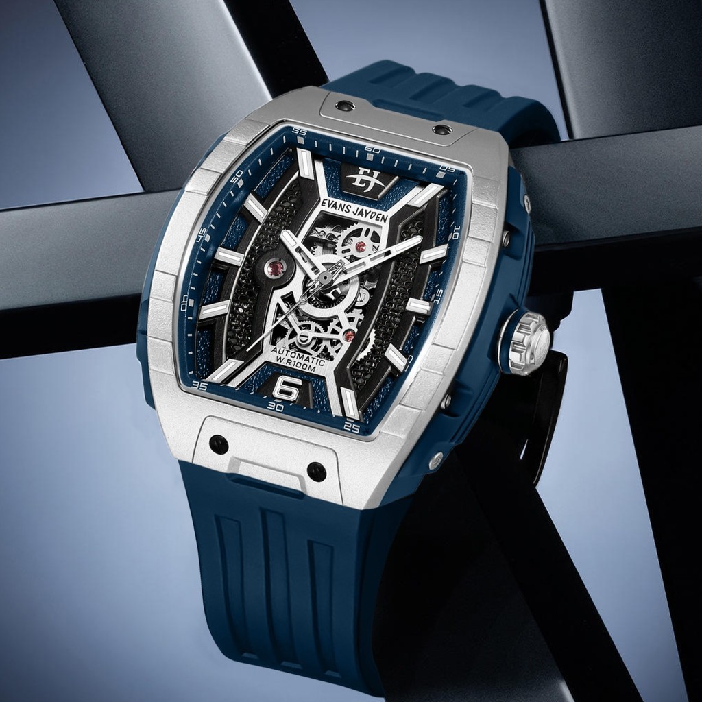 [ PROMO SAAT LIVE ] Evans Jayden Jam Tangan Pria 9610 Rubber Automatic Kaca Sapphire Chrono 5ATM [Bi