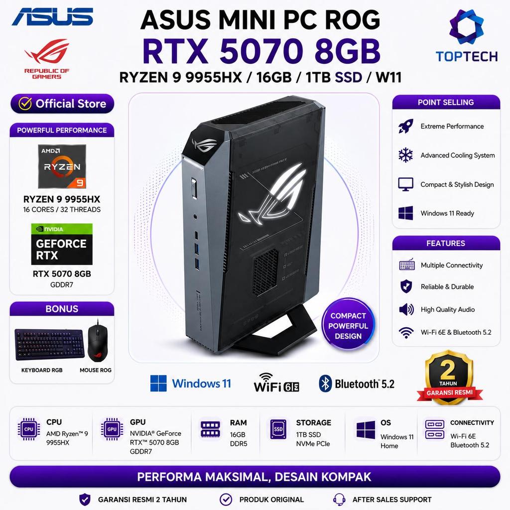 ASUS MINI PC ROG RTX5070 8GB RYZEN 9 9955HX 16GB 1TB SSD W11