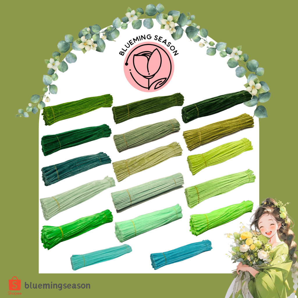 [Blueming Season] / Kawat Bulu Mercy Polos 100 pcs / Pipe Cleaner Premium Gembul / Warna Hijau