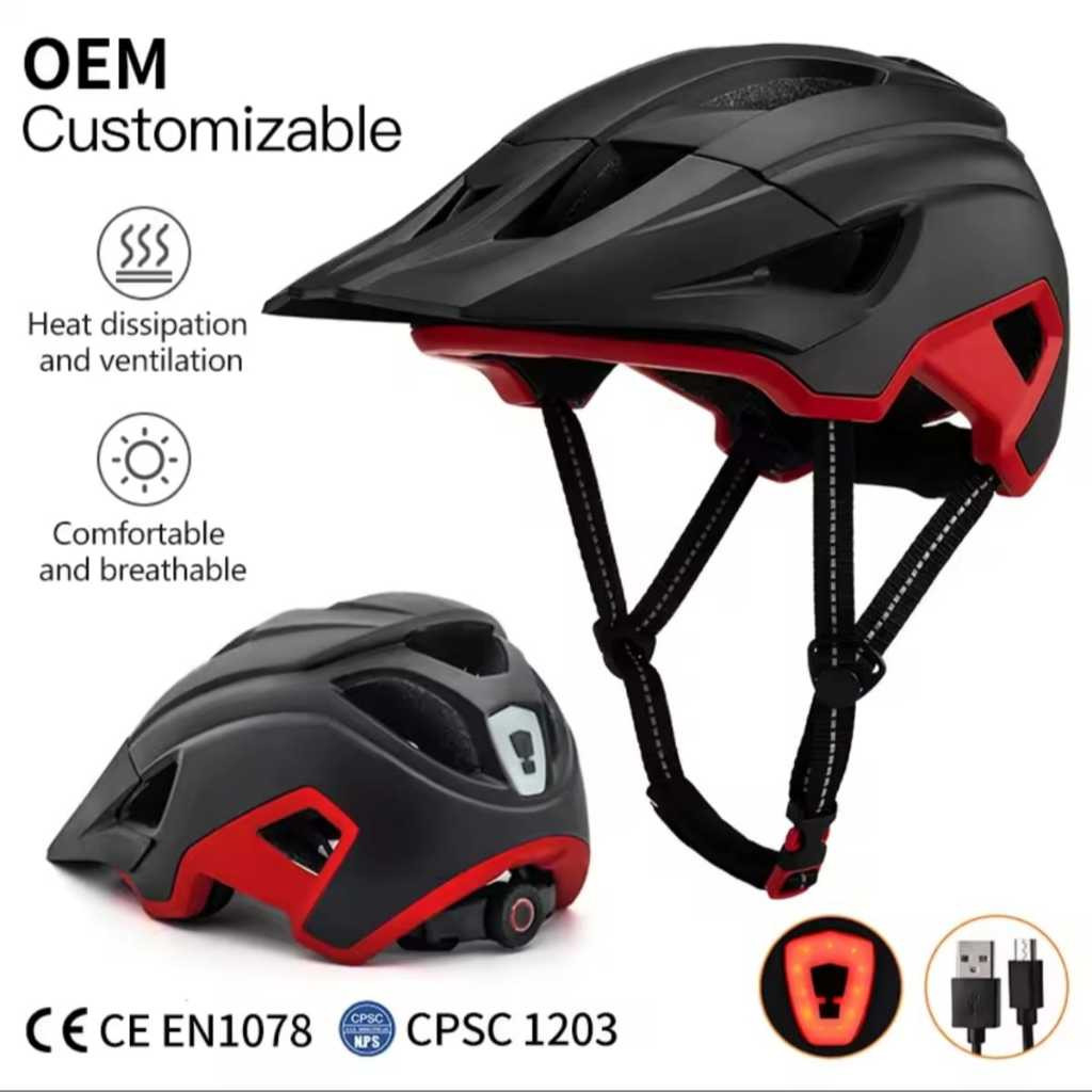 Foto Helm Sepeda Half Face Safety Helmet with Rear Light OEM Non Brand XC Trail Enduro AM Helm sepeda MTB Seli RB dengan Lampu Belakang