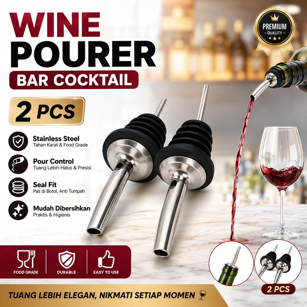 Wine Pourer Stainless Steel 2 Pcs Tuang Anggur Minyak Zaitun Whiskey Vodka Aerator Spout Anti Tetes 