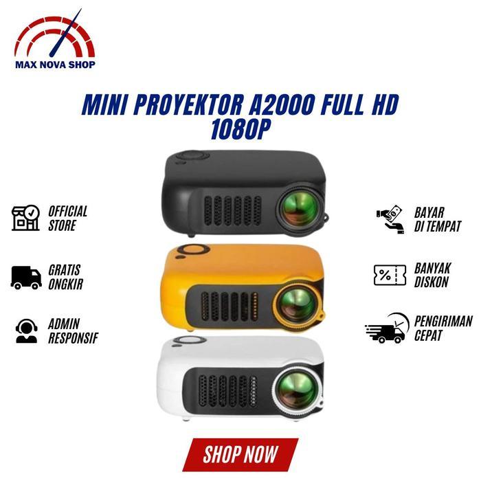 Mini Proyektor A2000 Full HD 1080P Video Projector Portable A2000 PAKET LENGKAP Lcd Screen - HITAM
