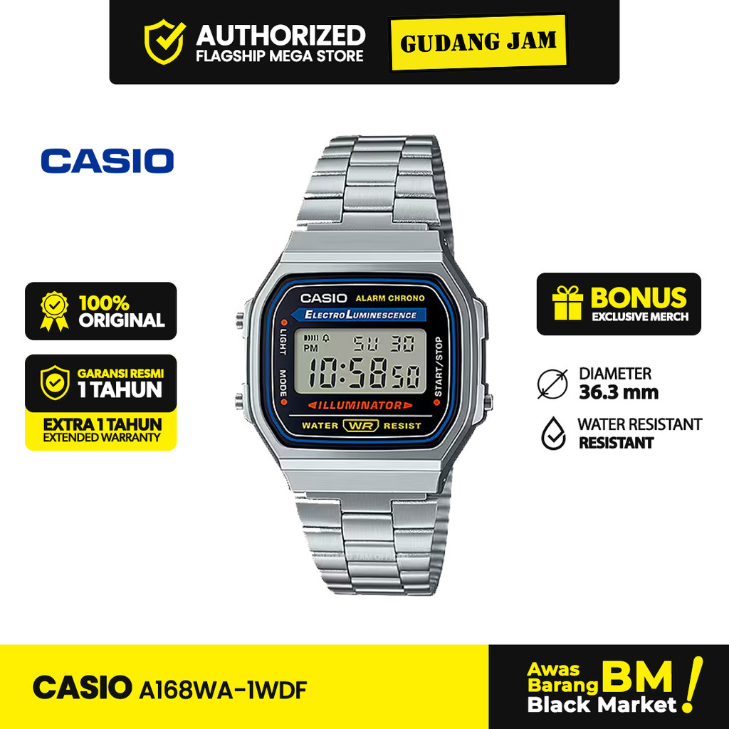 Casio Jam Tangan Original General A168WA-1WDF a168