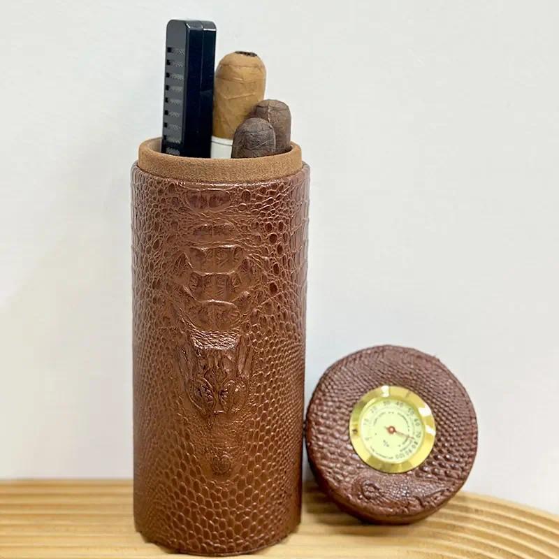 Leather Travel Humidor Cigar Box Cedar Wood Portable Cigar Case Humifier Hygrometer Box Cigar Access