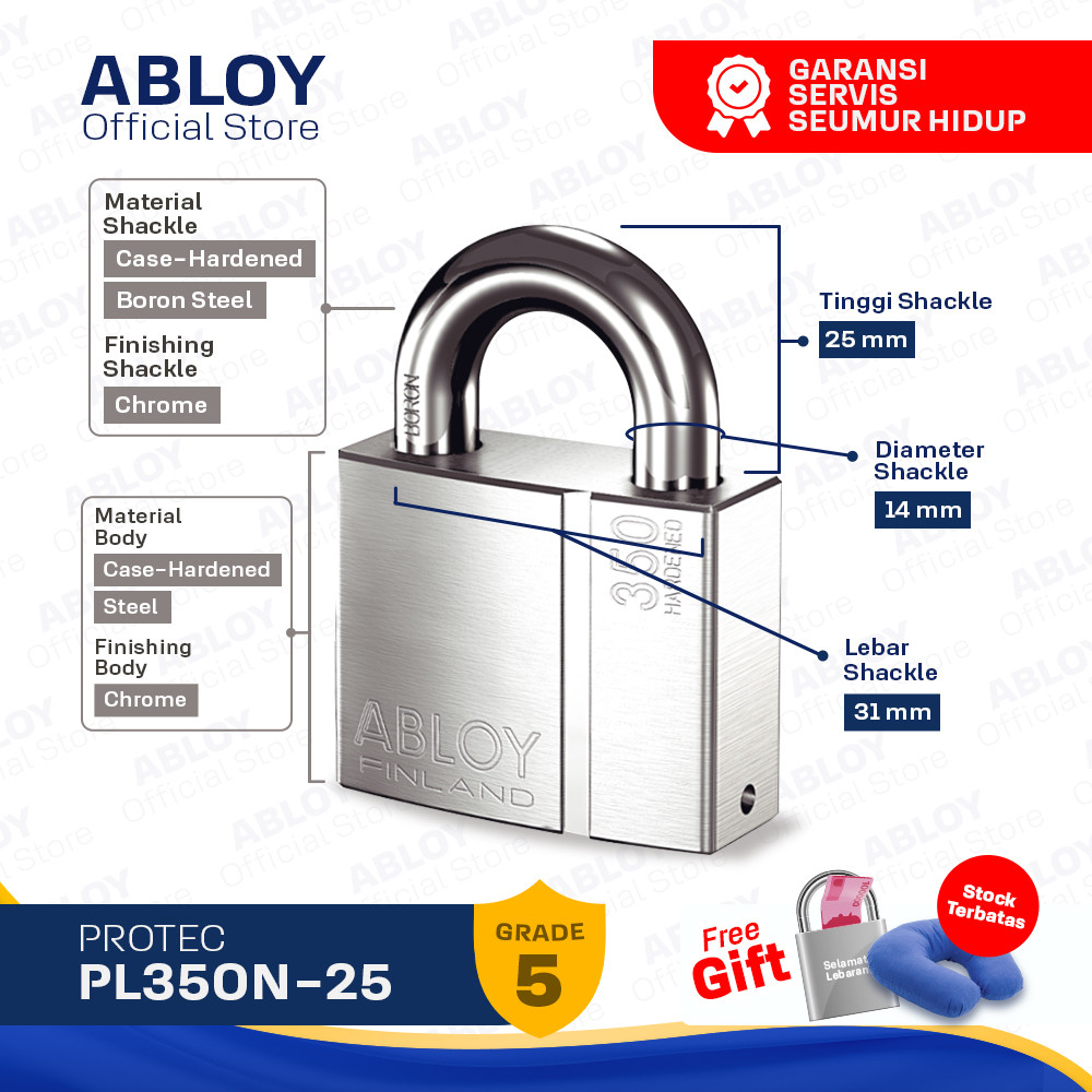 ABLOY Gembok Padlock Protec PL350N/25