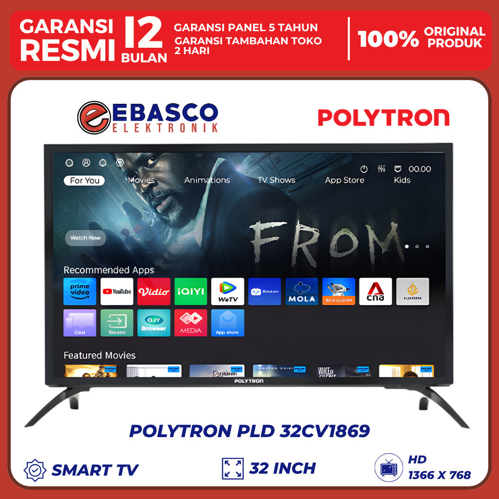 EBASCO ELEKTRONIK POLYTRON Led Smart Lite Tv 32CV1869 / 32CV2269 32 Inch  HD Garansi Resmi