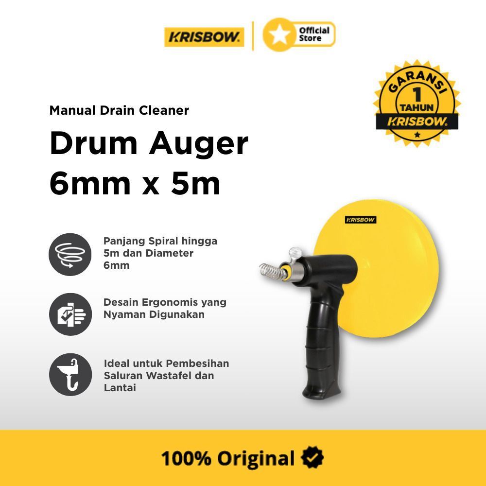 Krisbow Drain Cleaner 6mmx5m Drum Auger - Kuning Drain Cleaner Pembersih Saluran Drain Opener Sink U