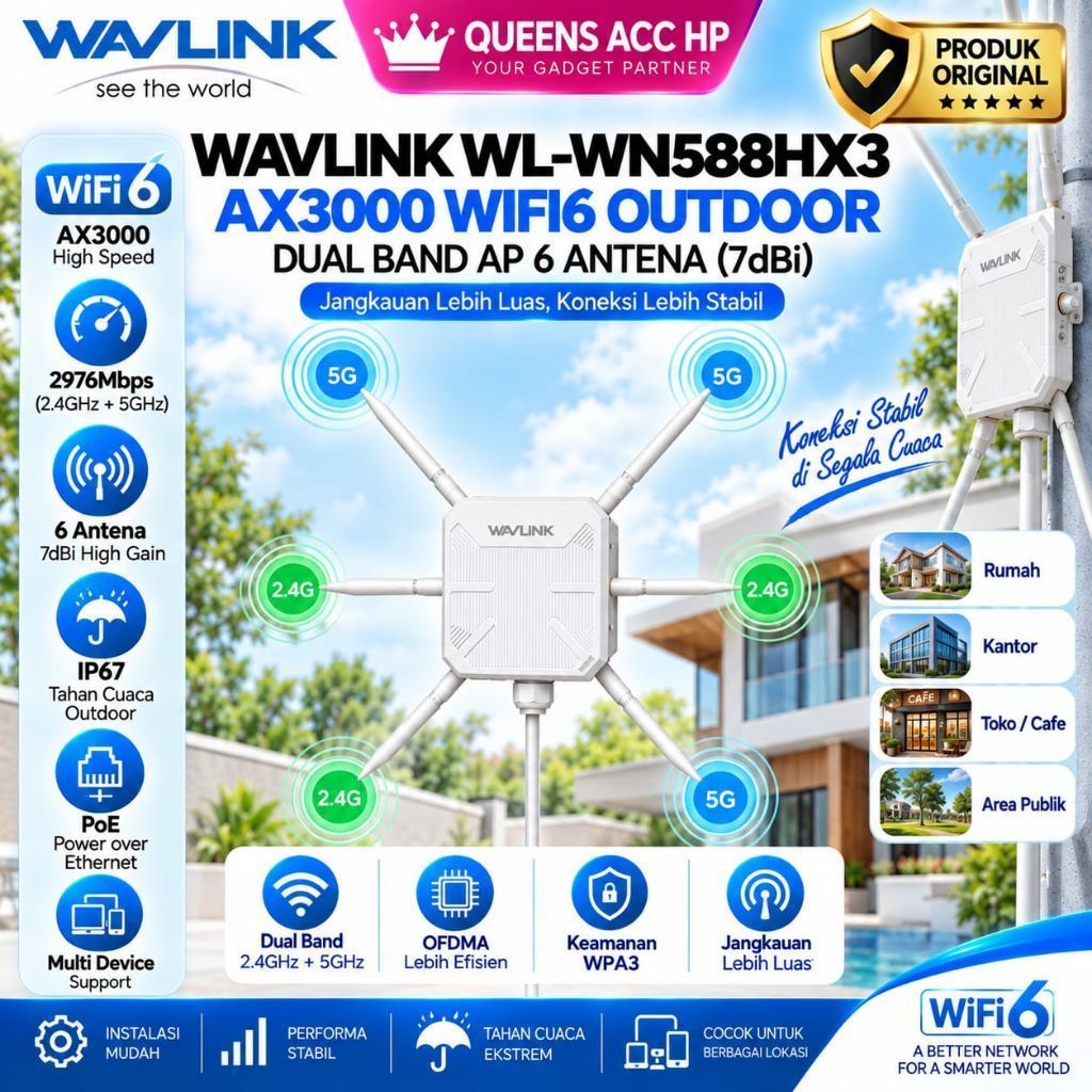 WAVLINK WL-WN588HX3 AX3000 WIFI6 OUTDOOR DUAL BAND AP G ANTENA INTERNET LANCAR