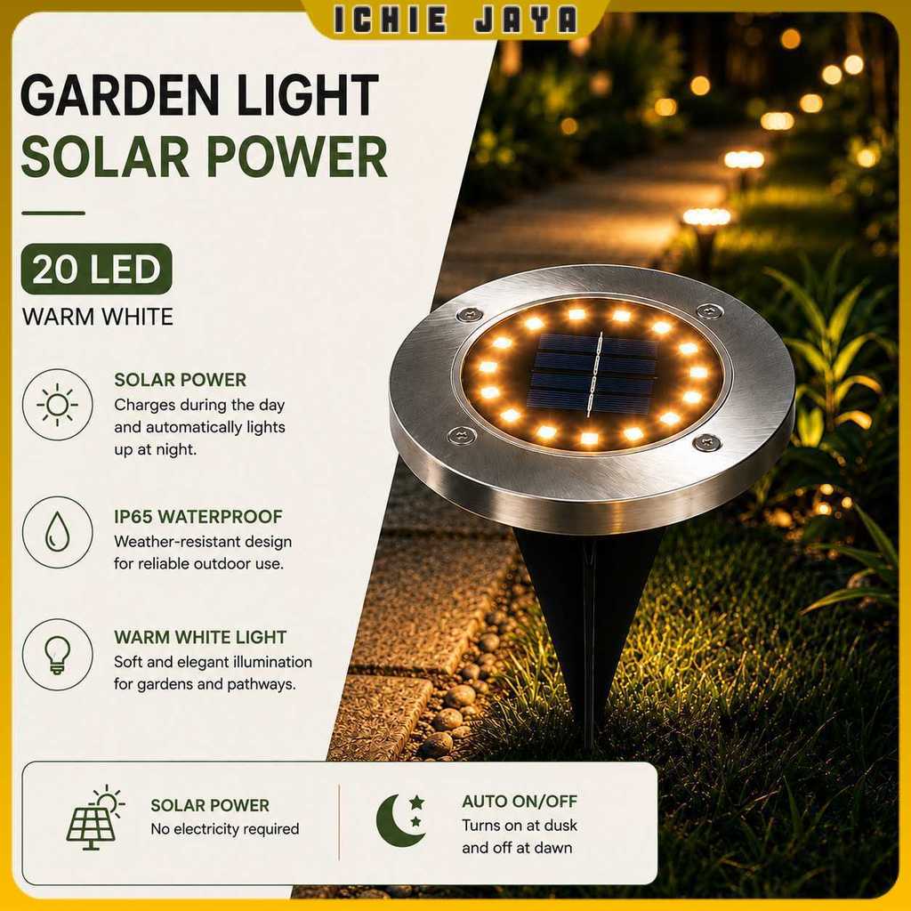 Lampu Taman Hias Ground Light Solar Sensor Warm White 20 LED - Y012