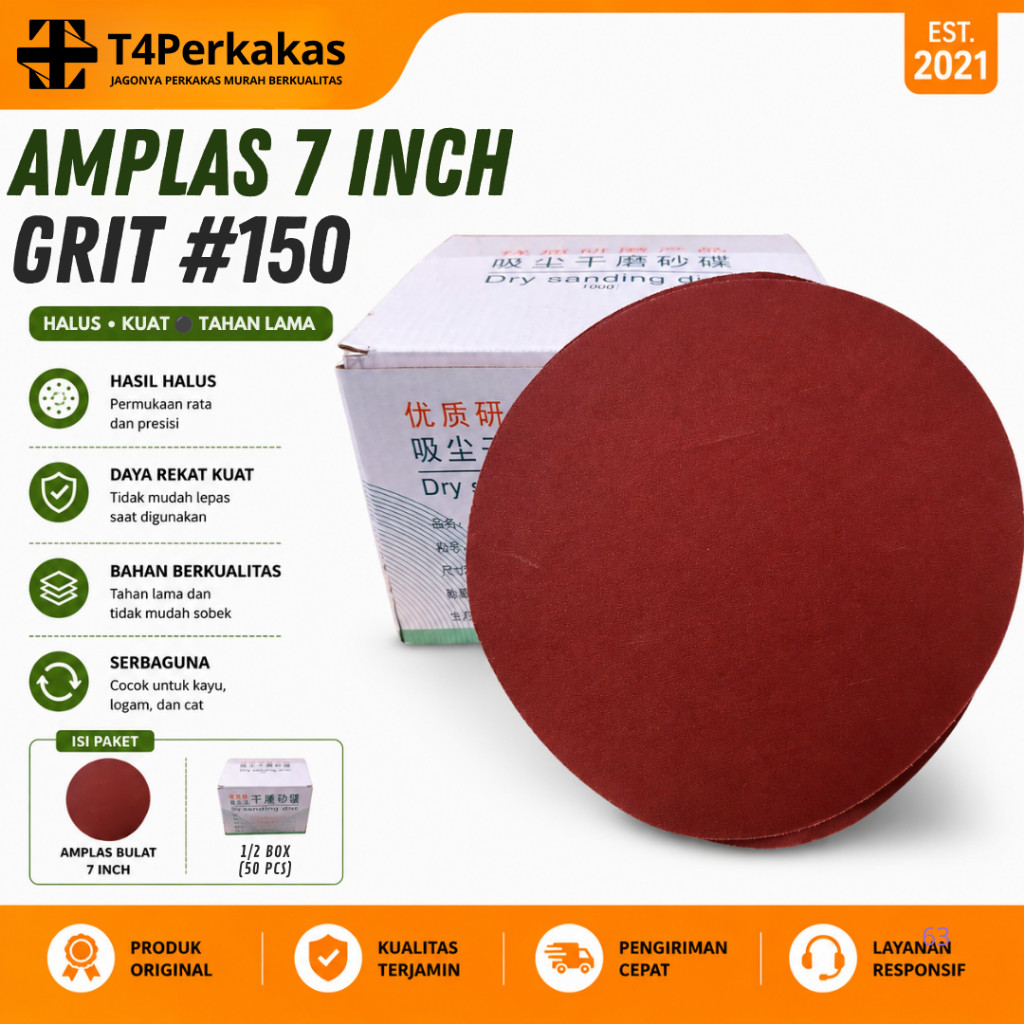 Amplas Bulat 7 Inch 1 Box Amplas tempel Velcro Lubang