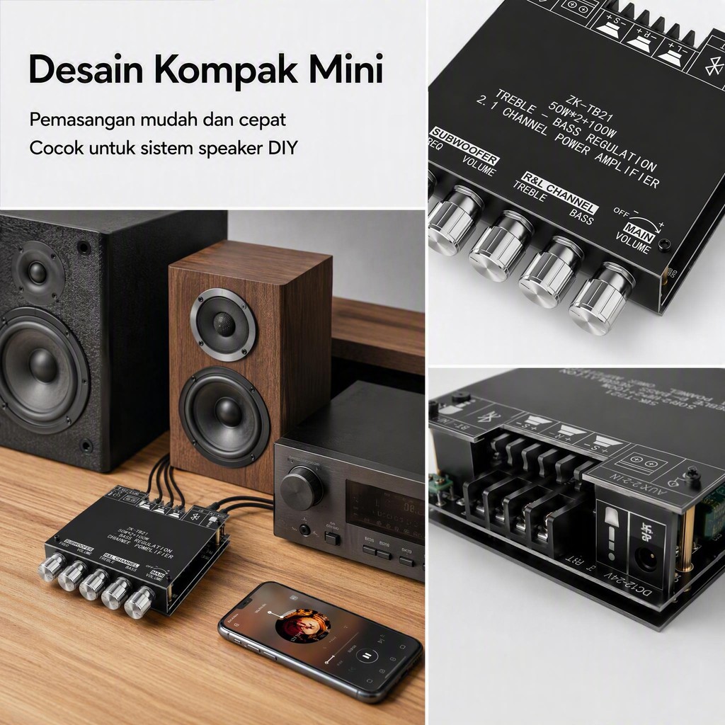Wuzhi Audio ZK - TB21 Bluetooth digital power amplifier modul 2.1 channel TDA7498E generasi ketiga 5