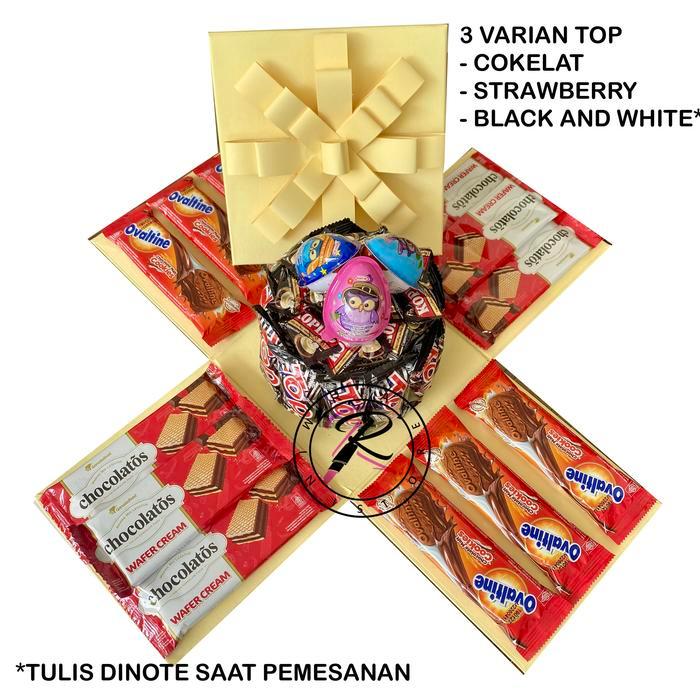 Kesya Handmade | Explosion Box Snack Tart Gift Kado Hampers 22CM SNACK WAFER - TOP, PINK