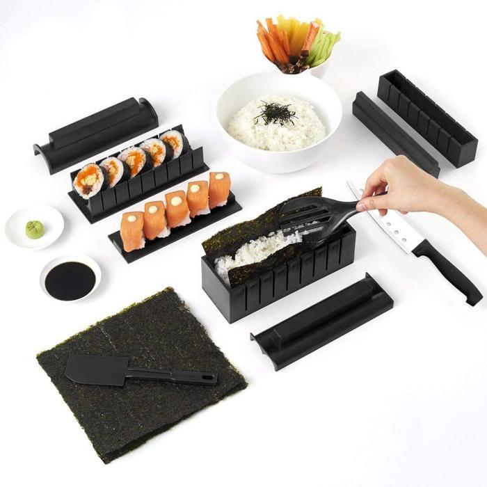 SUSHI MAKER PROFESSIONAL 10 SET / CETAKAN SUSHI LENGKAP Alat Bulat Hitam Plastik 0349 - 0349 Sushi M