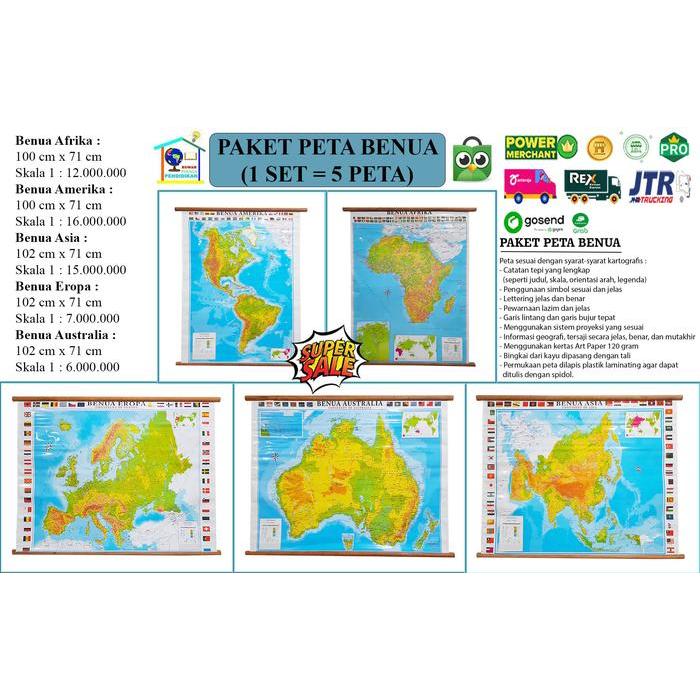 Paket Peta Benua (Bingkai) - (1 Set = 5 Peta Benua)