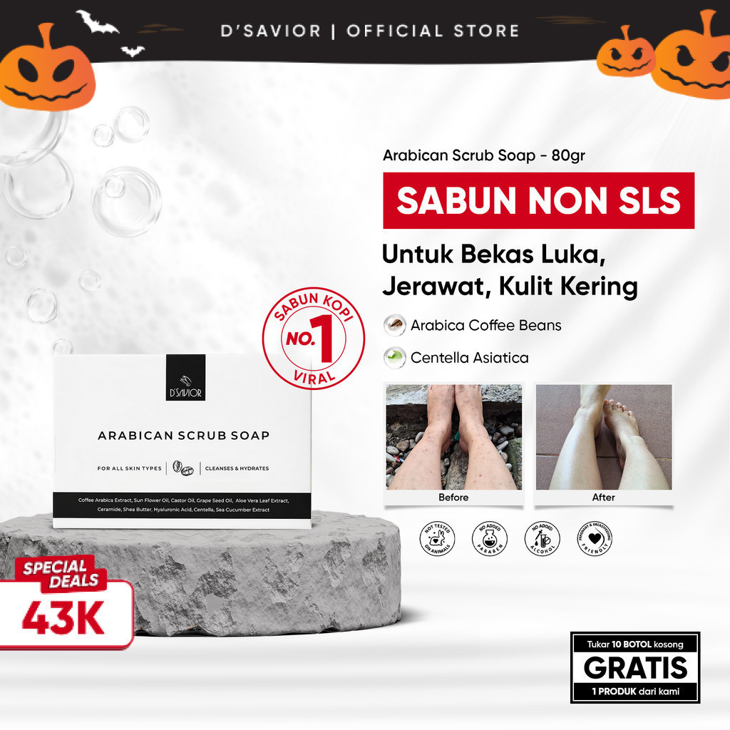 D'SAVIOR Arabican Scrub Bar Soap 80gr | Sabun Mandi Batang Penghilang Bekas Luka Hitam Koreng, Sabun