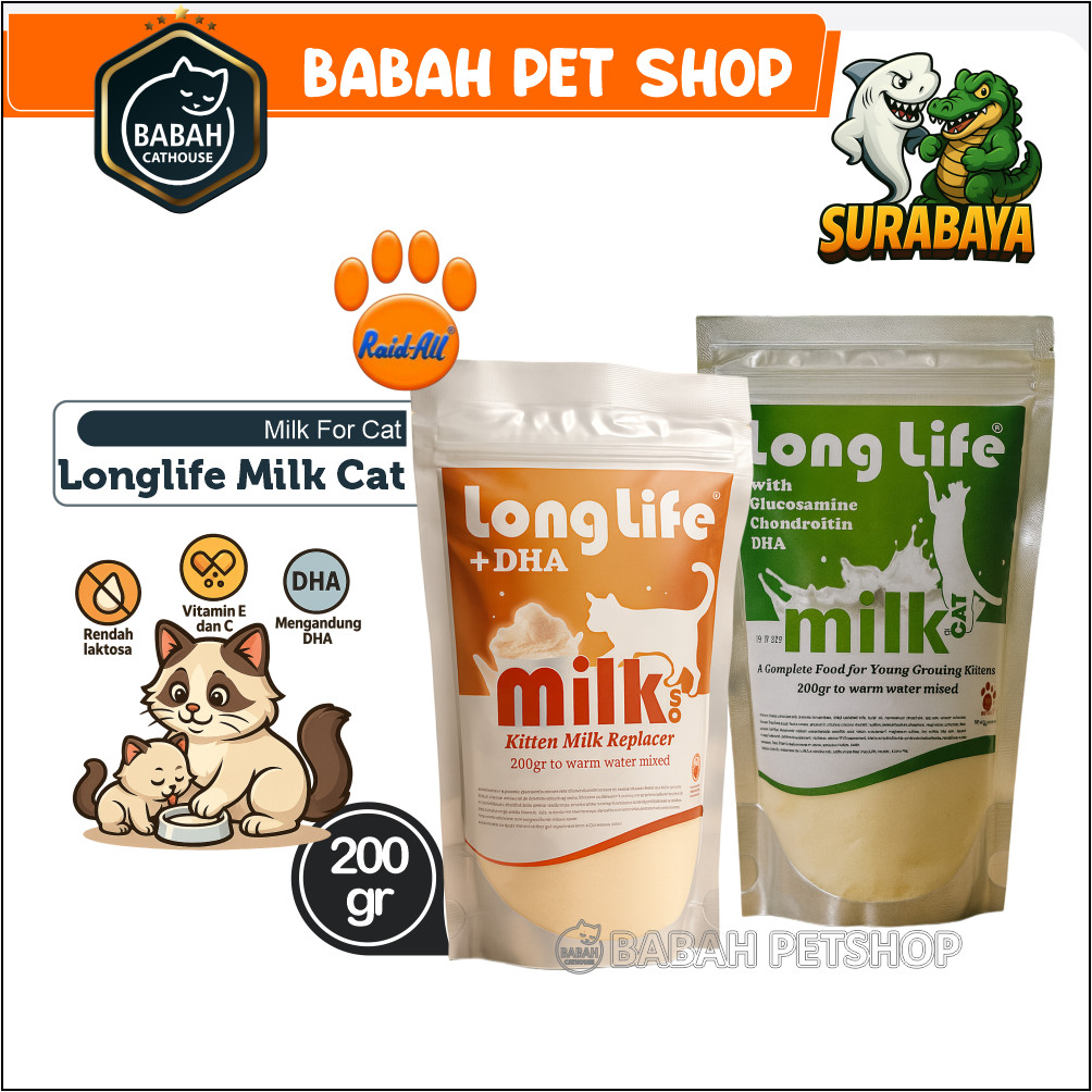 200gr LONG LIFE KITTEN MILK REPLACER susu anak kucing baru lahir penggemuk badan untuk bayi 0 2 bula
