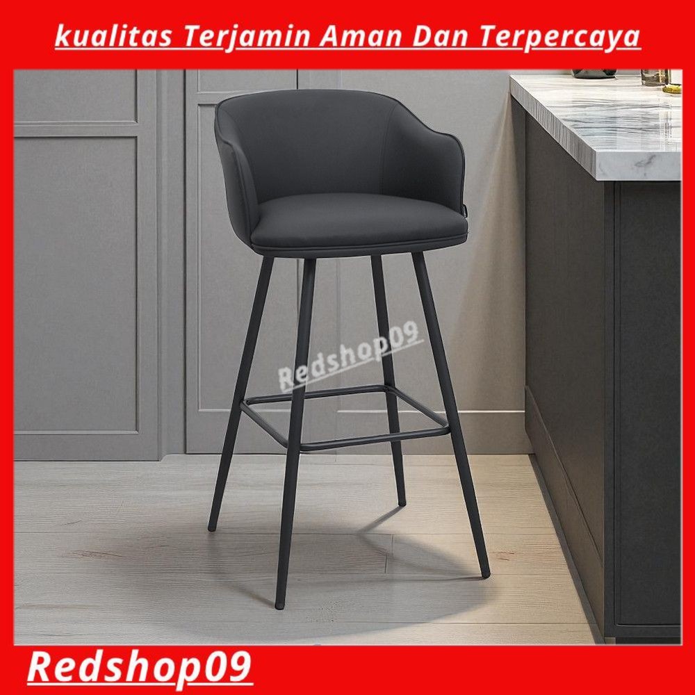 Informa Yafford Kursi Bar Kulit - Hitam Bar Stool Kursi Kafe Bartending Furniture Ruang Makan