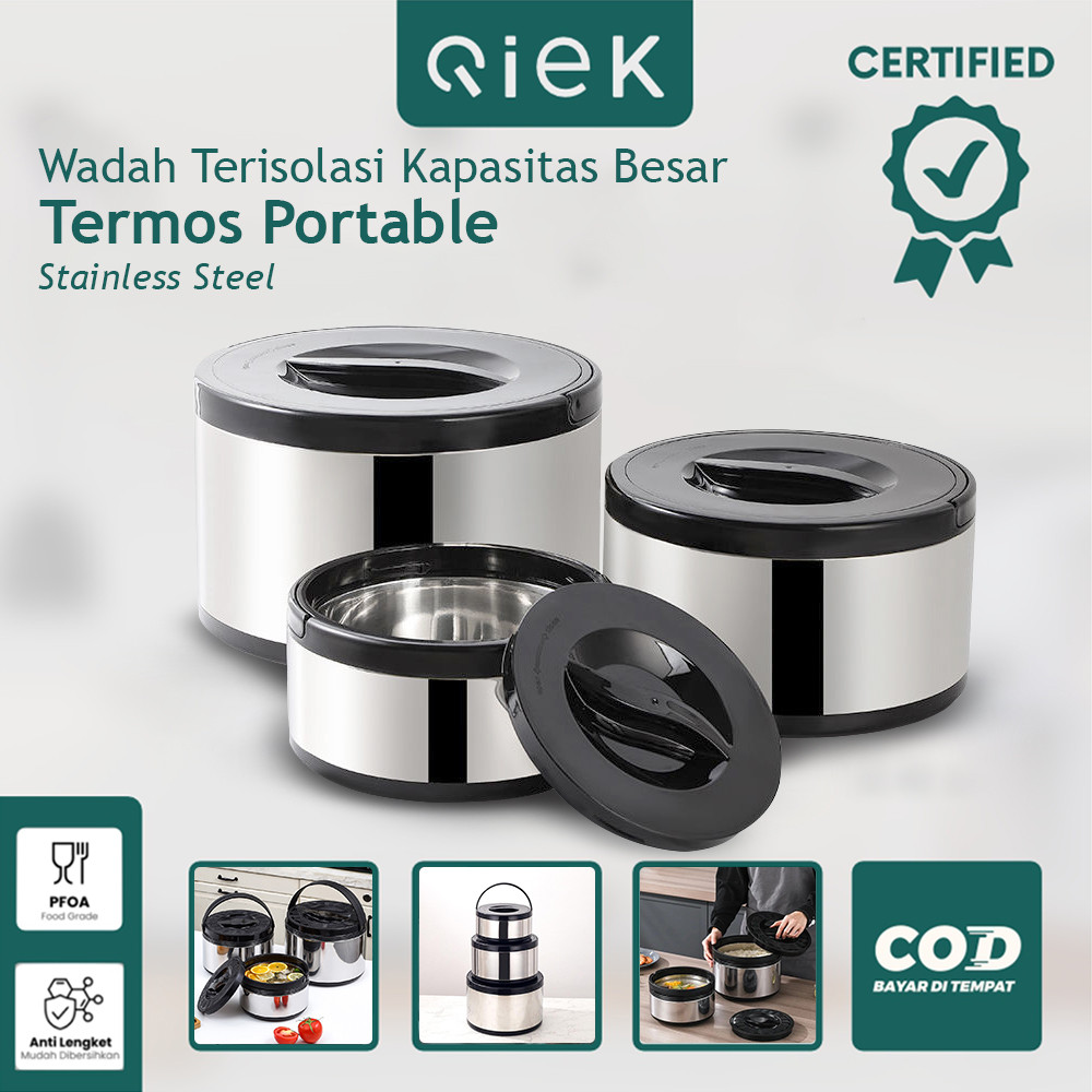 Qiek  Tempat Makan Stainless Termos Makanan Tahan Panas Wadah Saji Lauk & Sayur Kedap Udara