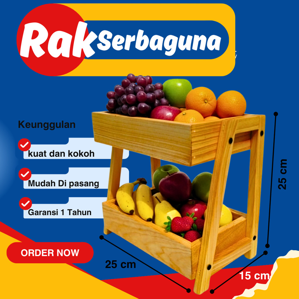 Rak Kayu Serbaguna Susun 2 Rak Skincare Rak Perkakas Minimalis