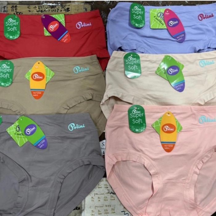 (6pcs) CD perempuan celana dalam wanita cewek POLINI 1241 1232 coolmax TERMURAH Lembut Dewasa - Rand