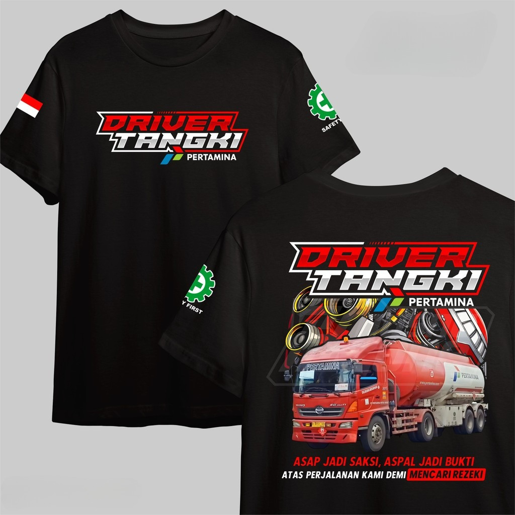 Kaos T-shirt Baju Driver Mobil Truk Tangki Pertamina Merah Supir sopir Cotton Combed 30s