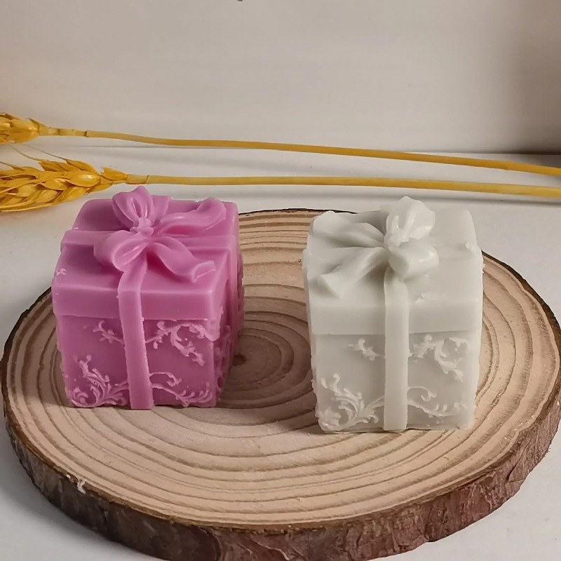 Gift Box Scented Candle Mold Bow Gift Box Fondant Silicone Mold Decor DIY  Candle Molds for Candle M