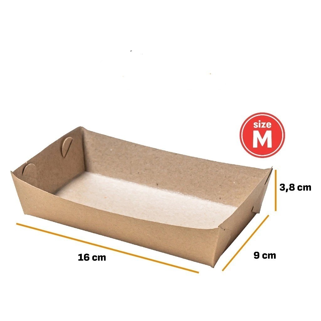 PAPER TRAY KRAFT M / KRAFT FOOD TRAY Laminasi / WADAH snack / TEMPAT kue / Piring kentang Goreng / K