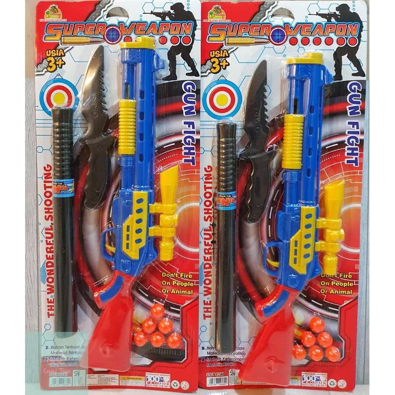 Mainan 3in1 Pistol Senapan BB Gun Pisau Tongkat Super Weapon OCT8248