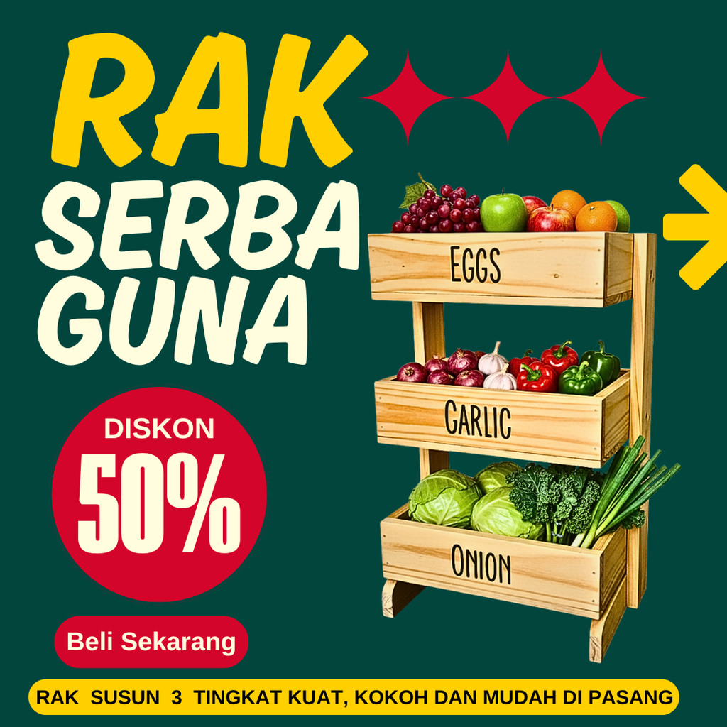 Rak Bawang Kayu 3 Susun / Rak Bumbu Serbaguna