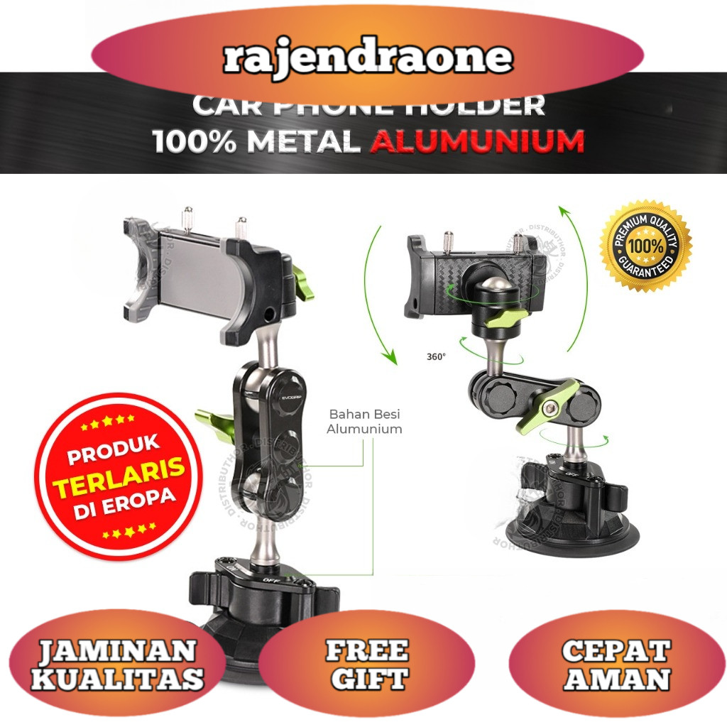 Evogrip CM100 Car Phone Holder Alumunium di Kaca Holder Hp Mobil Premium Full Besi Super Kuat EVOGRI