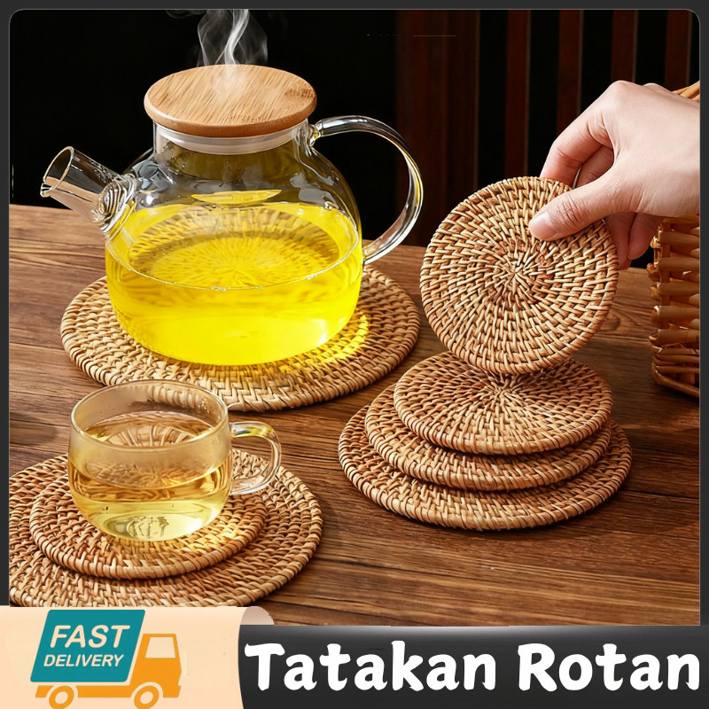 4 Ukuran  Anyaman Rotan Alas Tatakan Piring Panci Anti Panas Coaster Placemat Tatakan Anyaman Rotan