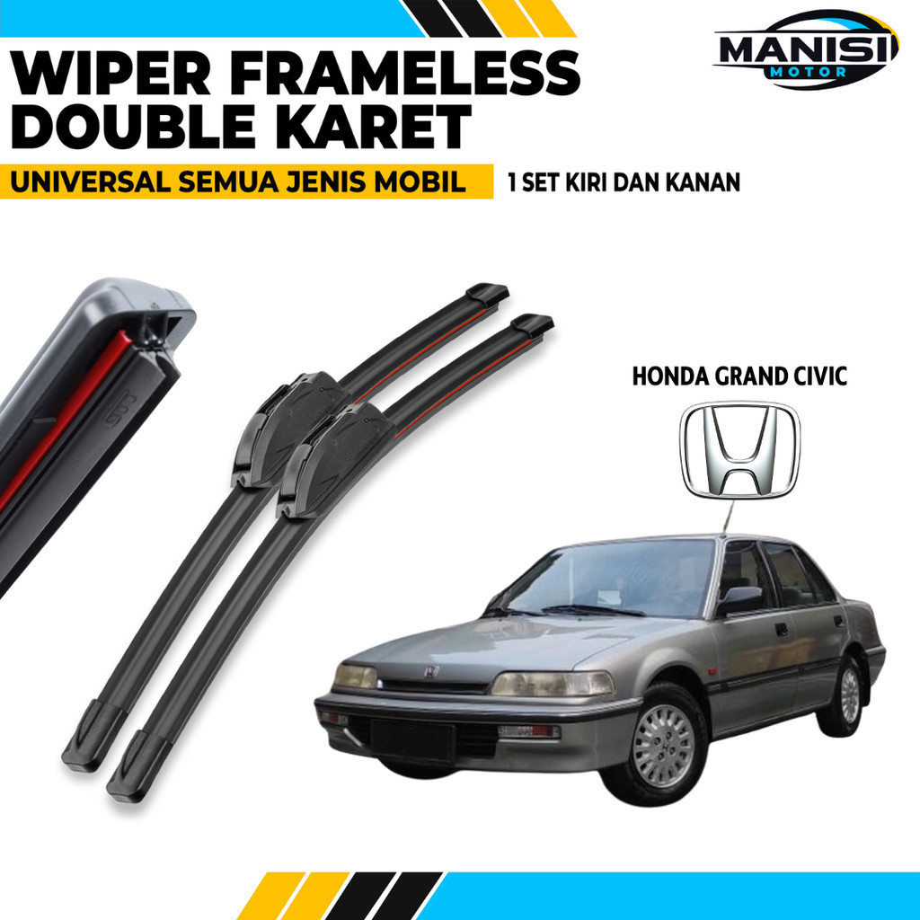 Wiper Blade Honda Grand Civic Double Karet Pembersih Kaca Depan Mobil 1 Set Kiri dan Kanan
