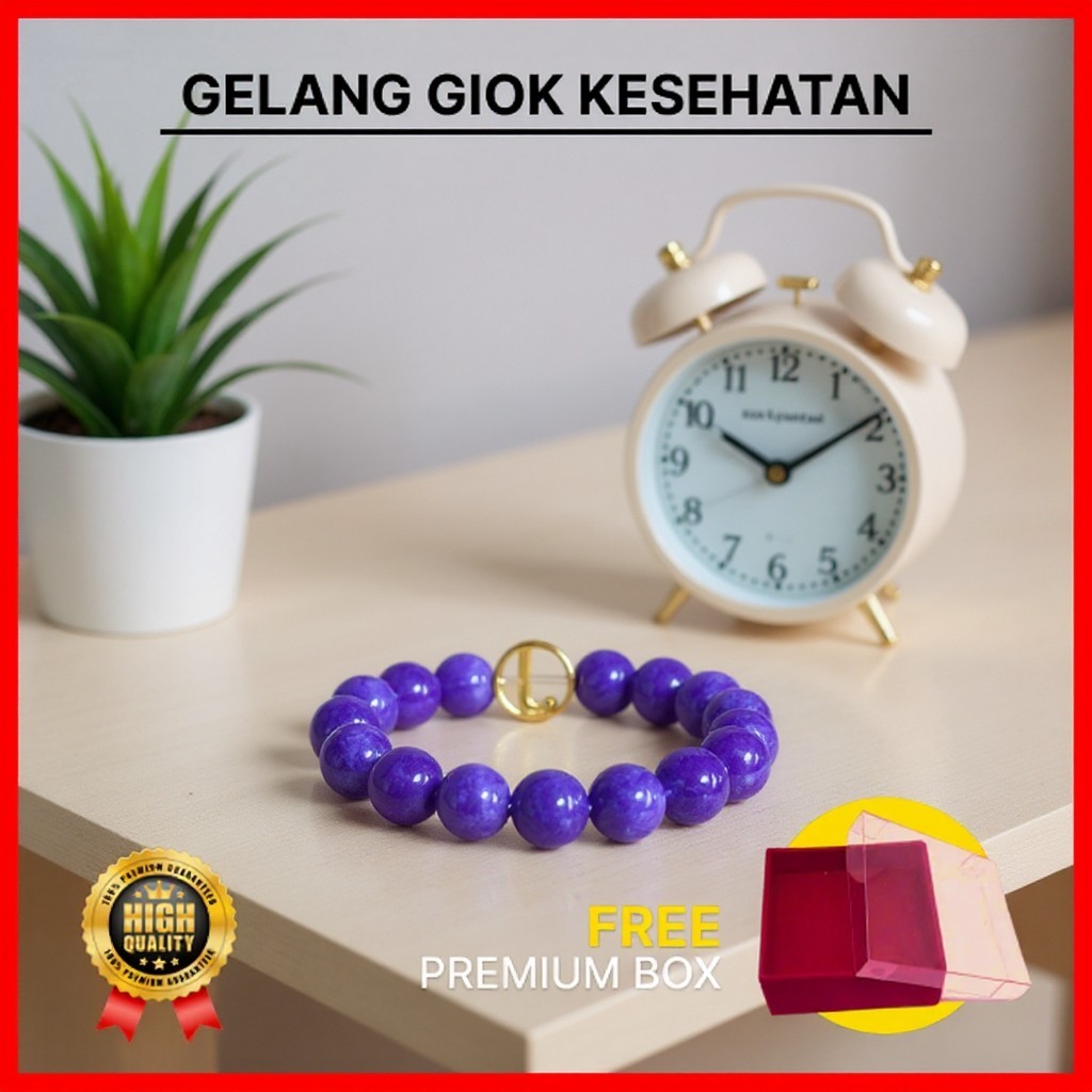 Gelang Giok Ungu Inisial / Gelang Batu Alam Elegan / Gelang Energi Positif Pria Wanita