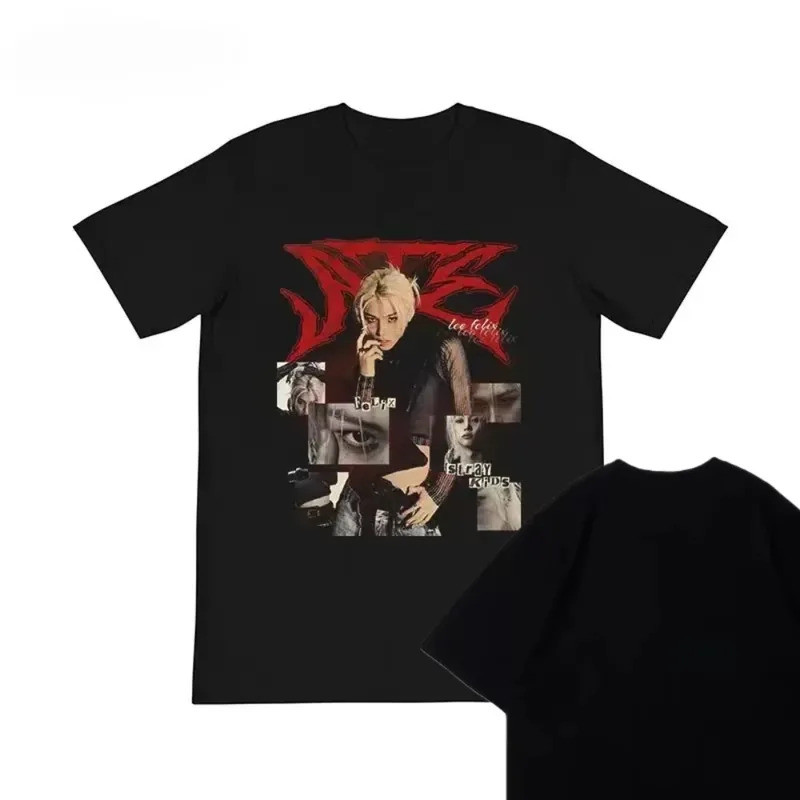 Harajuku Hip Hop Felix Li Longfu Stray Kids Kaos Lengan Pendek Katun Tee Street Ins Versi Korea Long