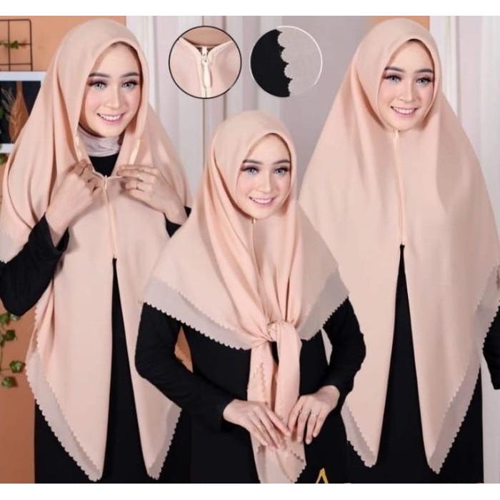 Hijab syari Ziper Jumbo Laser Cut Kerudung Instant Zipper Jumbo Polos - Putih