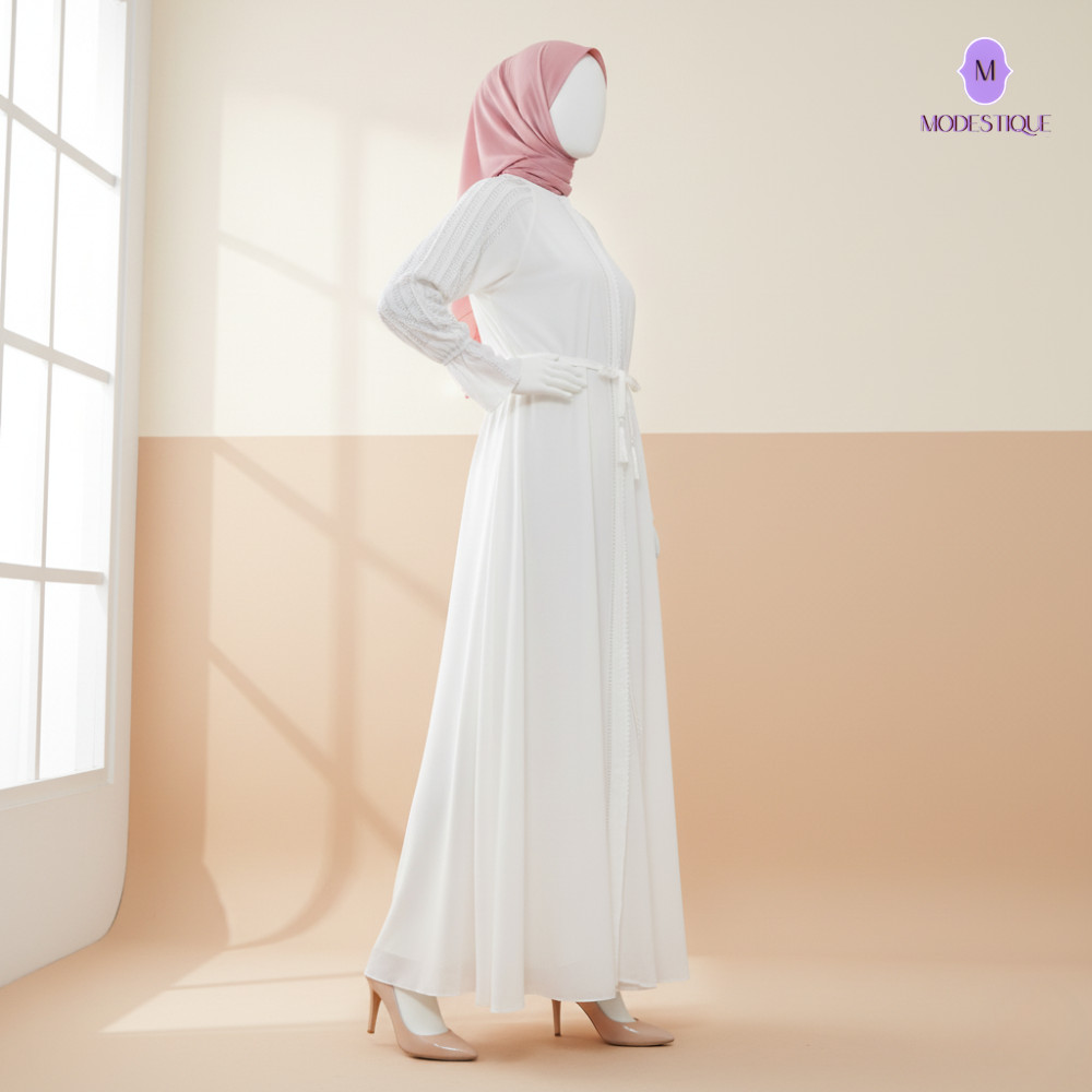 Abaya Putih Jumbo Premium Elegan Mewah Kekinian Muslimah Nyaman Busui Friendly Umroh Kondangan 511