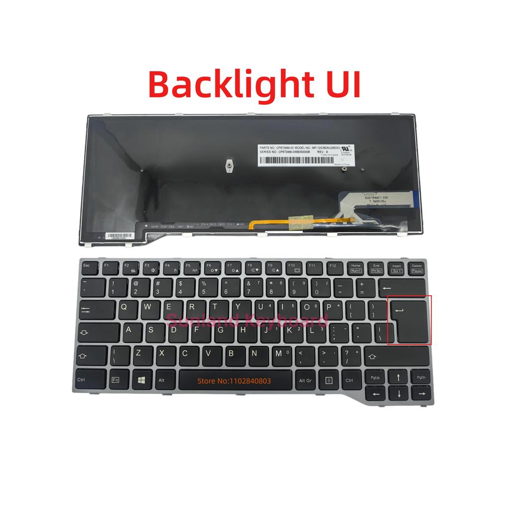 New UI UK Russia Backlit Laptop Keyboard For Fujitsu Lifebook T725 T726 Q775 Q737 Q736 US With Silve