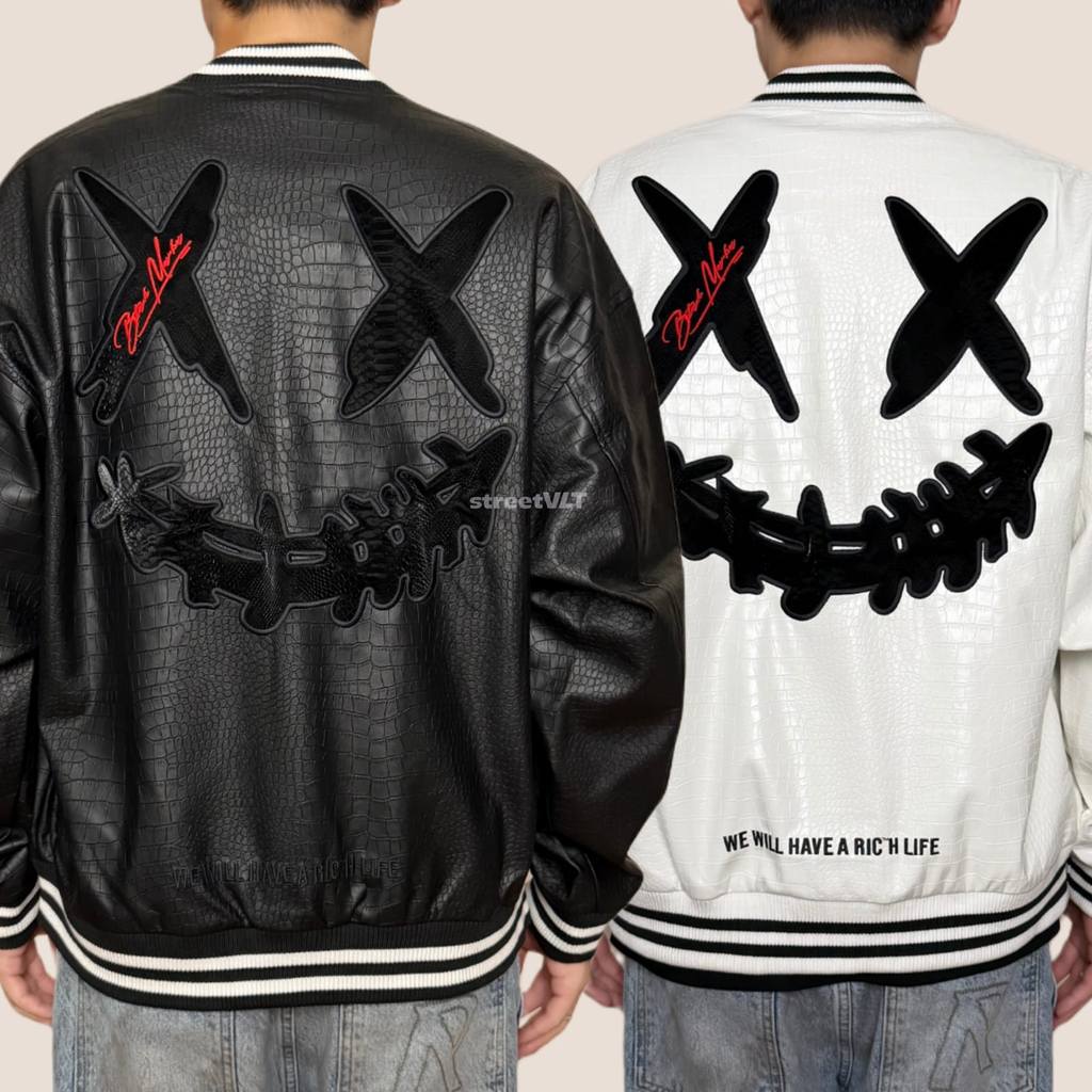 Ricky is Clown Black Mamba Snakeskin Embroidered Crocodile Varsity Jacket